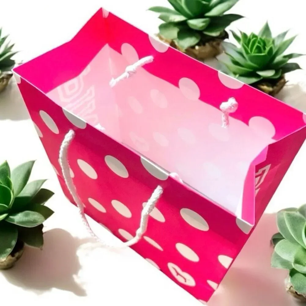 New 4 Victoria's Secret PINK Polka Dots 8”Hx8”Wx4.5”D Paper Gift Shopping Bags
